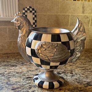 Mackenzie Childs Courtly Check Chicken Flower Pot Garden Decor